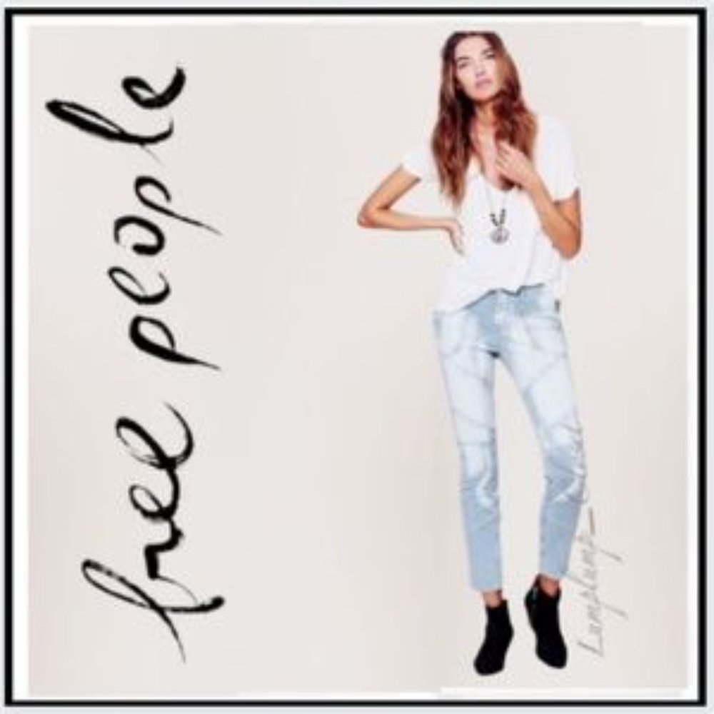 Free People Railroad Stripe Bleached Light Wash S | Color: Blue/White | Size: 26